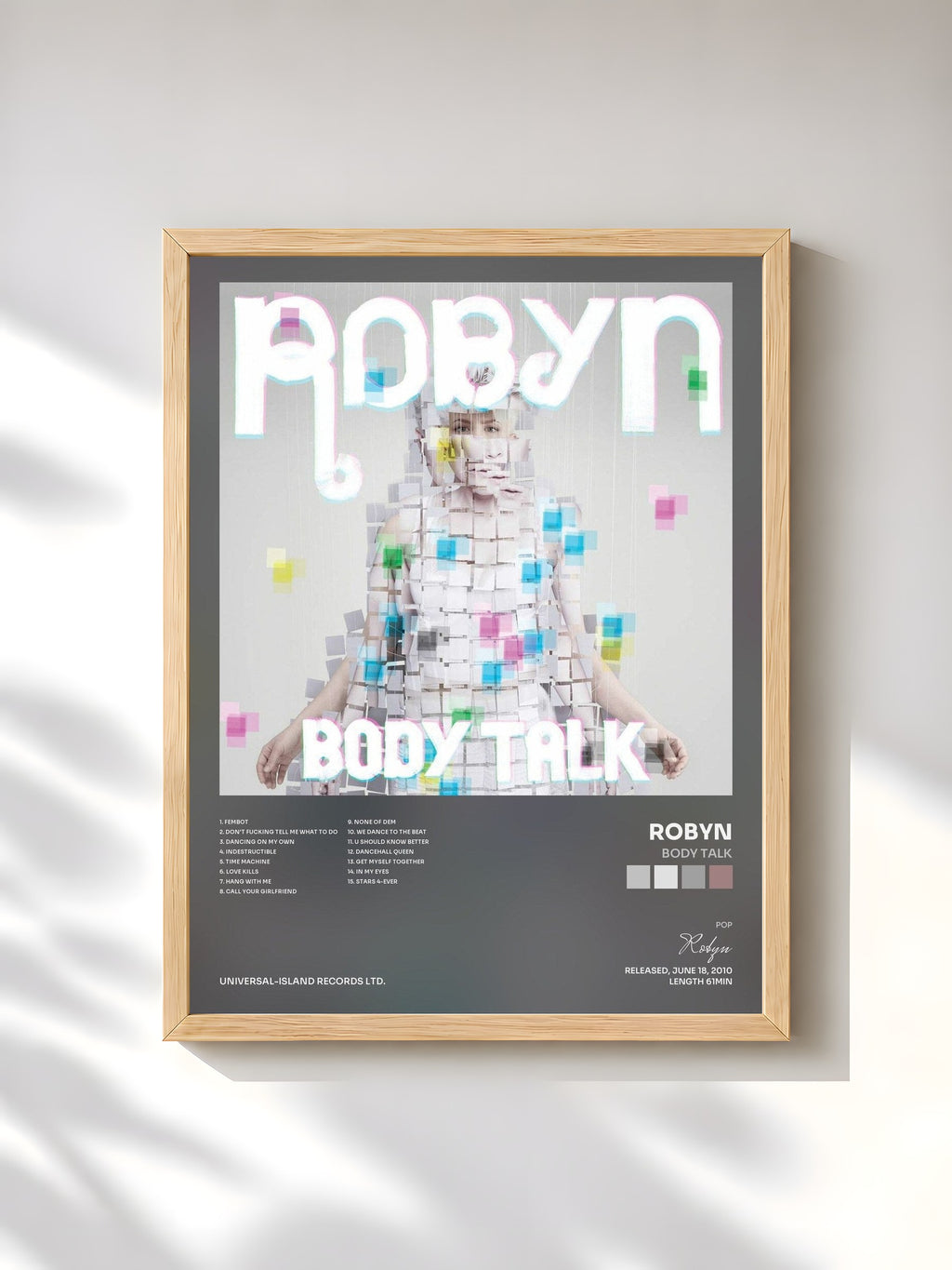 #bois Tableau de l'album Body Talk de Robyn, cadre en bois brut, imprimé et encadré en France