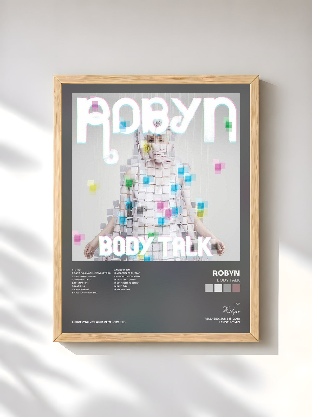#bois Tableau de l'album Body Talk de Robyn, cadre en bois brut, imprimé et encadré en France