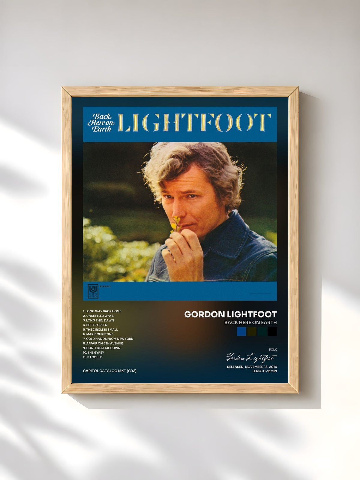 #bois Tableau de l'album Back Here On Earth de Gordon Lightfoot, cadre en bois brut, imprimé et encadré en France
