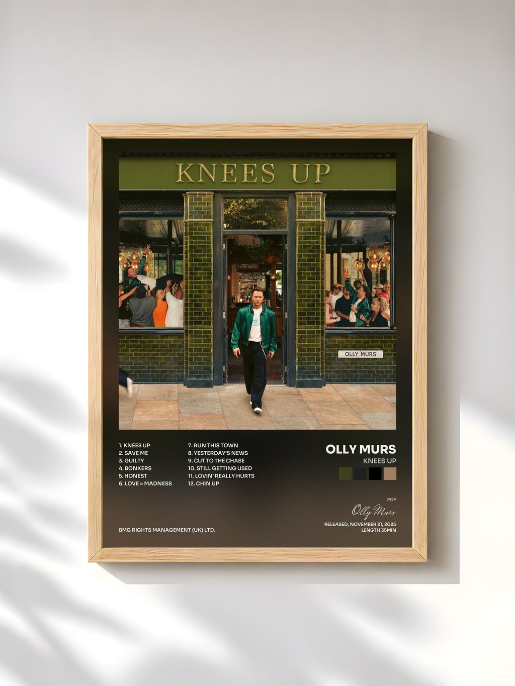 #bois Tableau de l'album Knees Up de Olly Murs, cadre en bois brut, imprimé et encadré en France