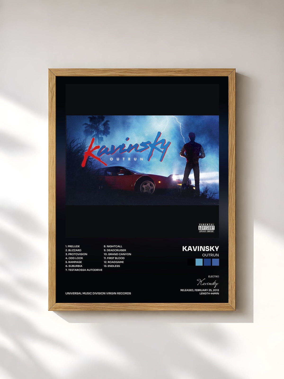 #bois Tableau de l'album OutRun de Kavinsky, cadre en bois brut, imprimé et encadré en France