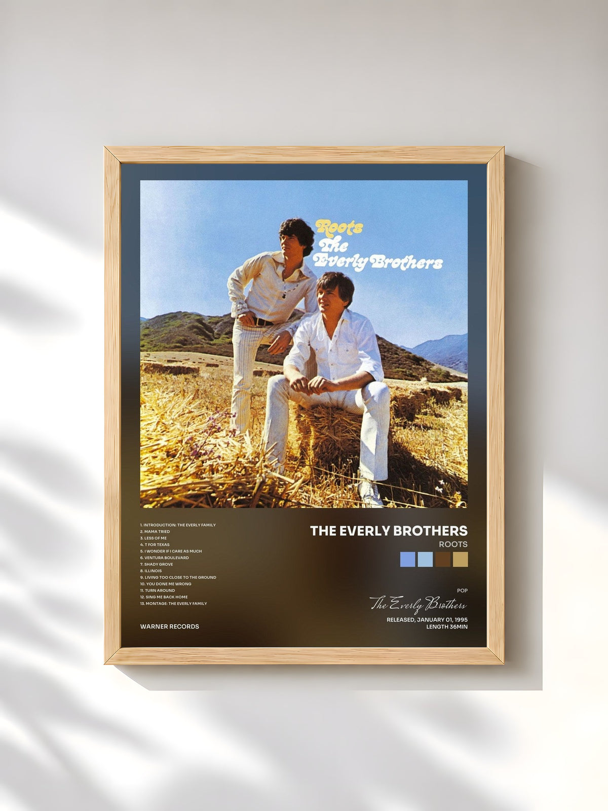 #bois Tableau de l'album Roots de The Everly Brothers, cadre en bois brut, imprimé et encadré en France