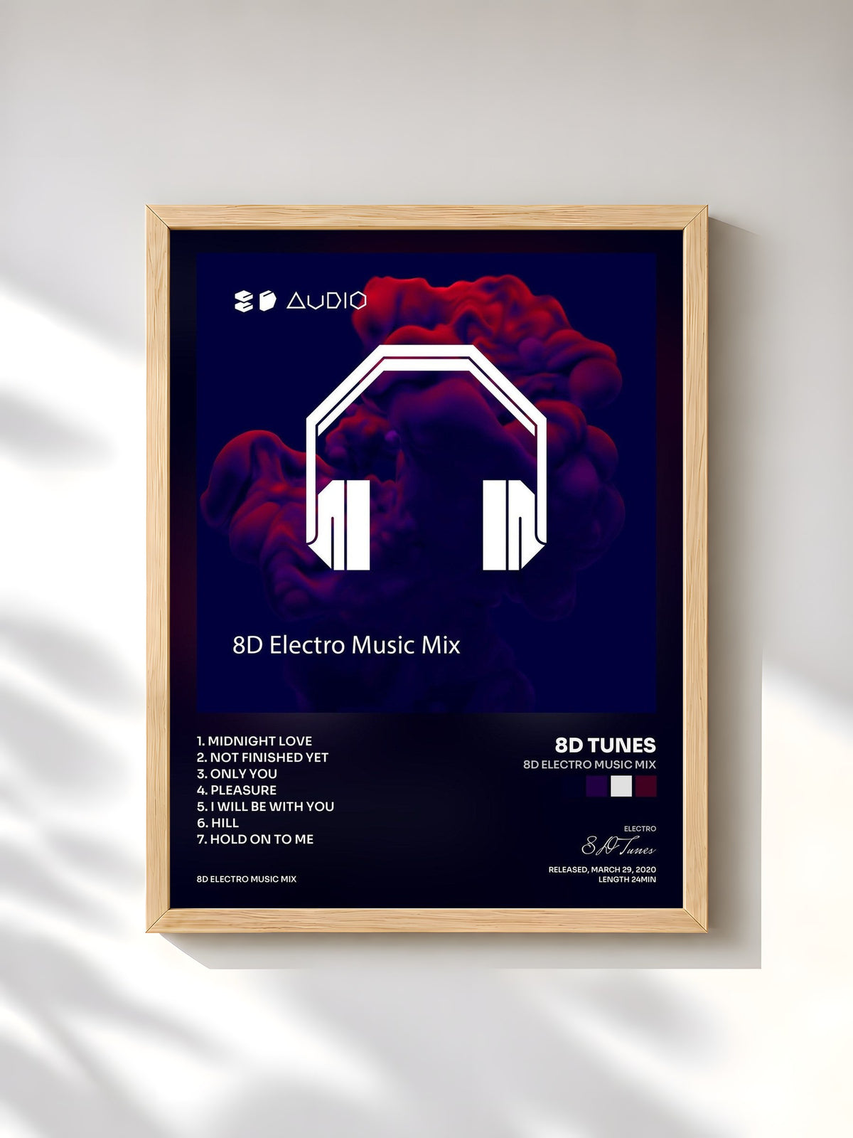 #bois Tableau de l'album 8D Electro Music Mix de 8D Tunes, cadre en bois brut, imprimé et encadré en France