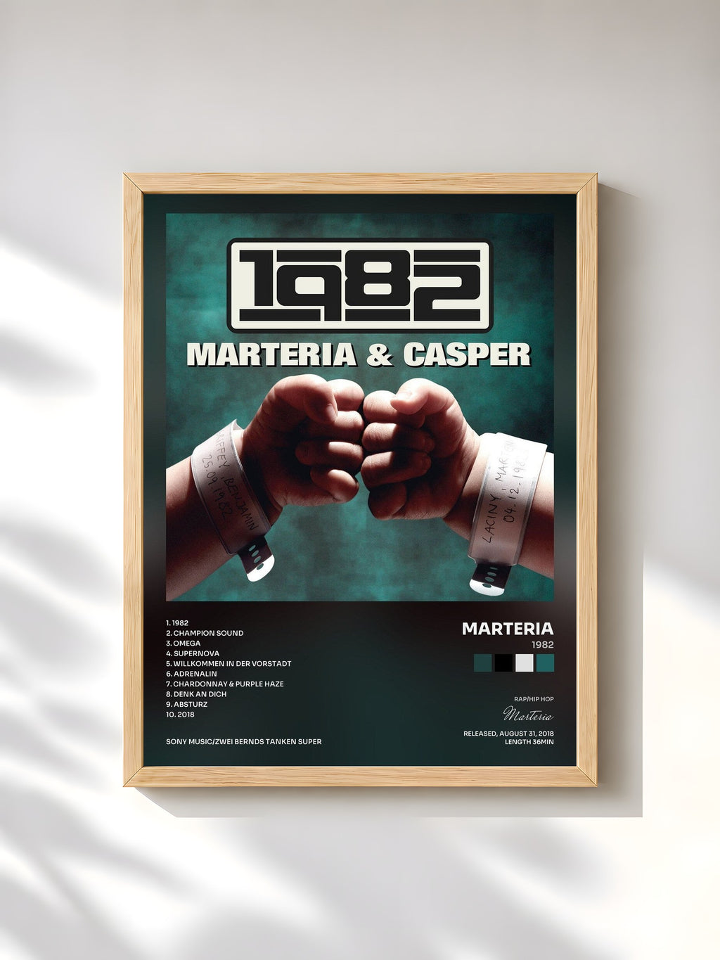 #bois Tableau de l'album 1982 de Marteria, cadre en bois brut, imprimé et encadré en France