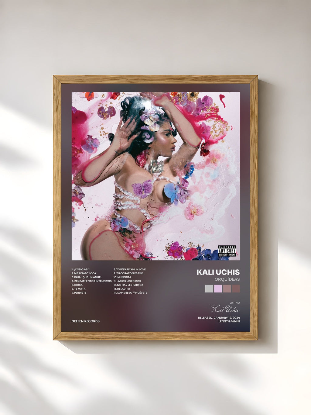 #bois Tableau de l'album ORQUÍDEAS de Kali Uchis, cadre en bois brut, imprimé et encadré en France
