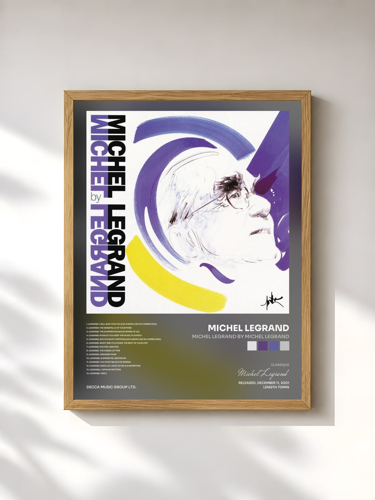 #bois Tableau de l'album Michel Legrand by Michel Legrand de Michel Legrand, cadre en bois brut, imprimé et encadré en France