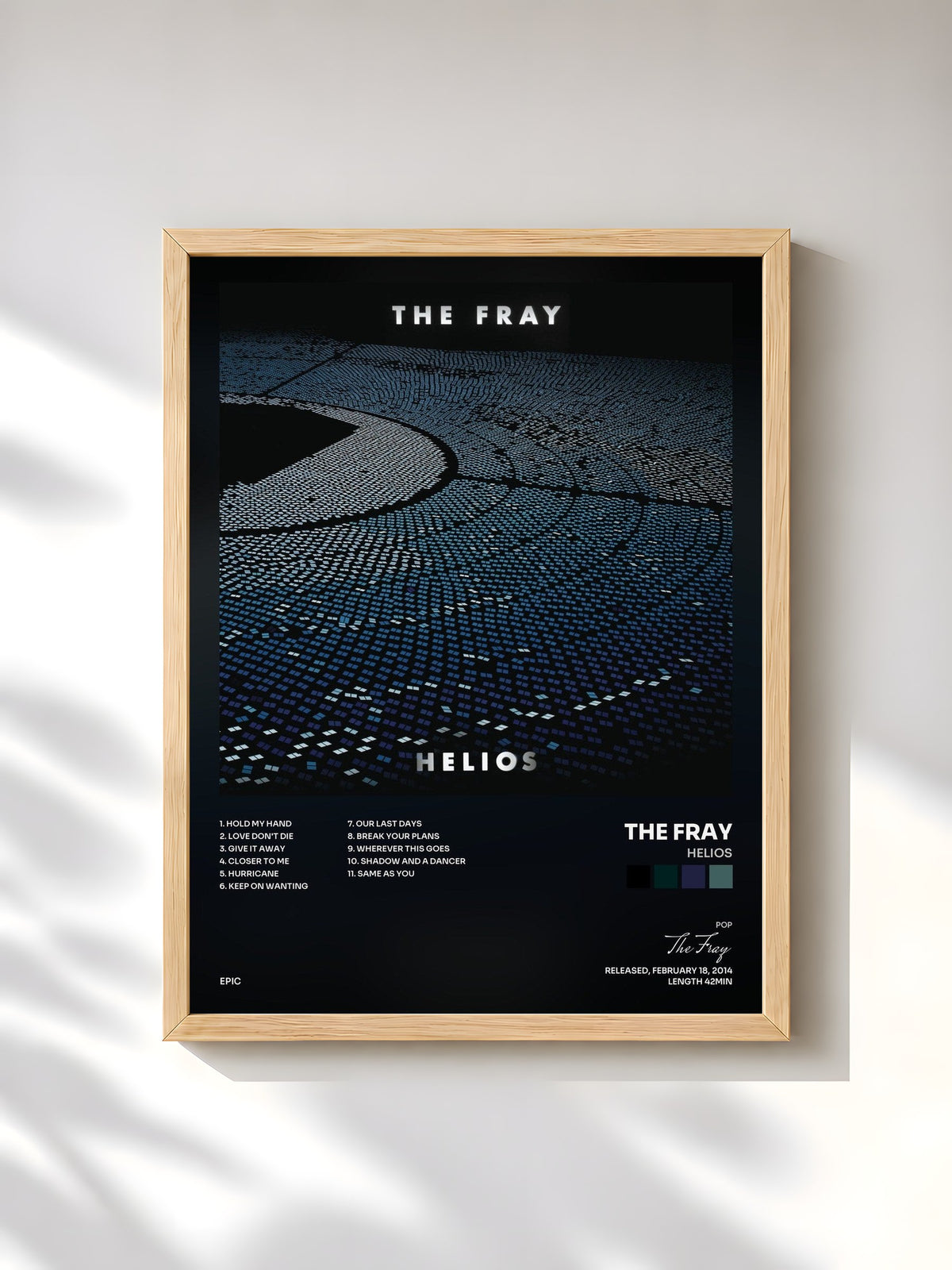 #bois Tableau de l'album Helios de The Fray, cadre en bois brut, imprimé et encadré en France