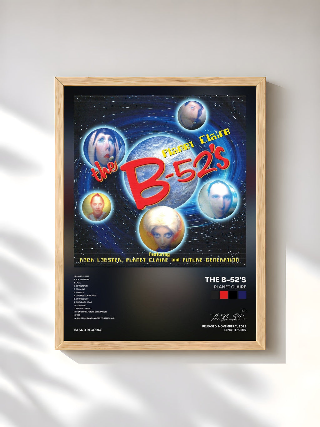 #bois Tableau de l'album Planet Claire de The B-52's, cadre en bois brut, imprimé et encadré en France