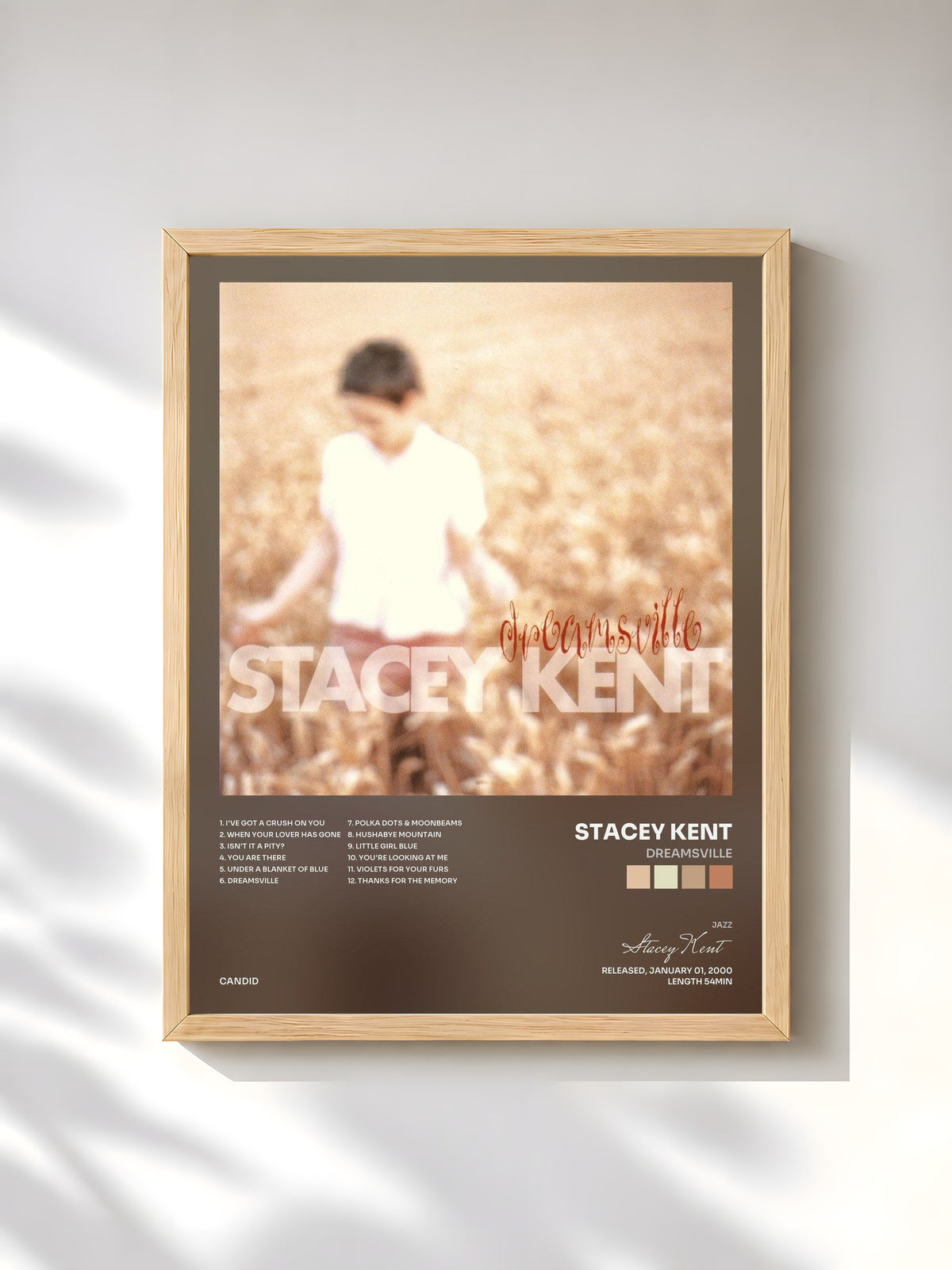 #bois Tableau de l'album Dreamsville de Stacey Kent, cadre en bois brut, imprimé et encadré en France