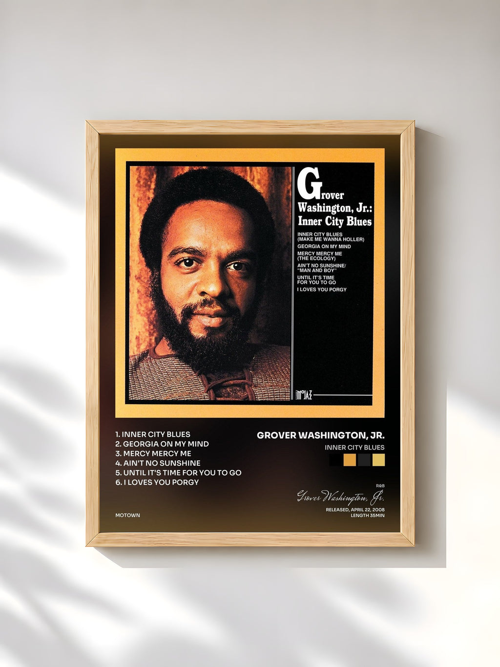 #bois Tableau de l'album Inner City Blues de Grover Washington, Jr., cadre en bois brut, imprimé et encadré en France
