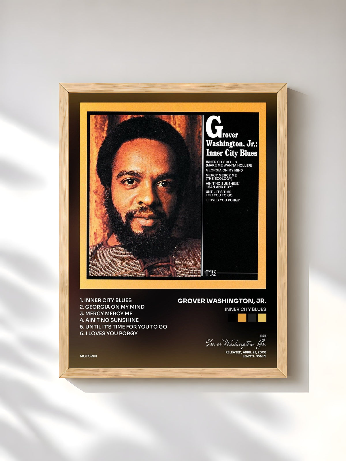 #bois Tableau de l'album Inner City Blues de Grover Washington, Jr., cadre en bois brut, imprimé et encadré en France