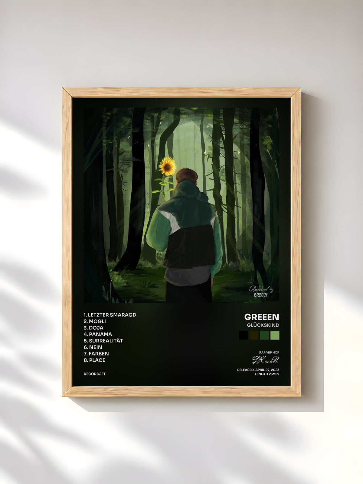 #bois Tableau de l'album Glückskind de GReeeN, cadre en bois brut, imprimé et encadré en France