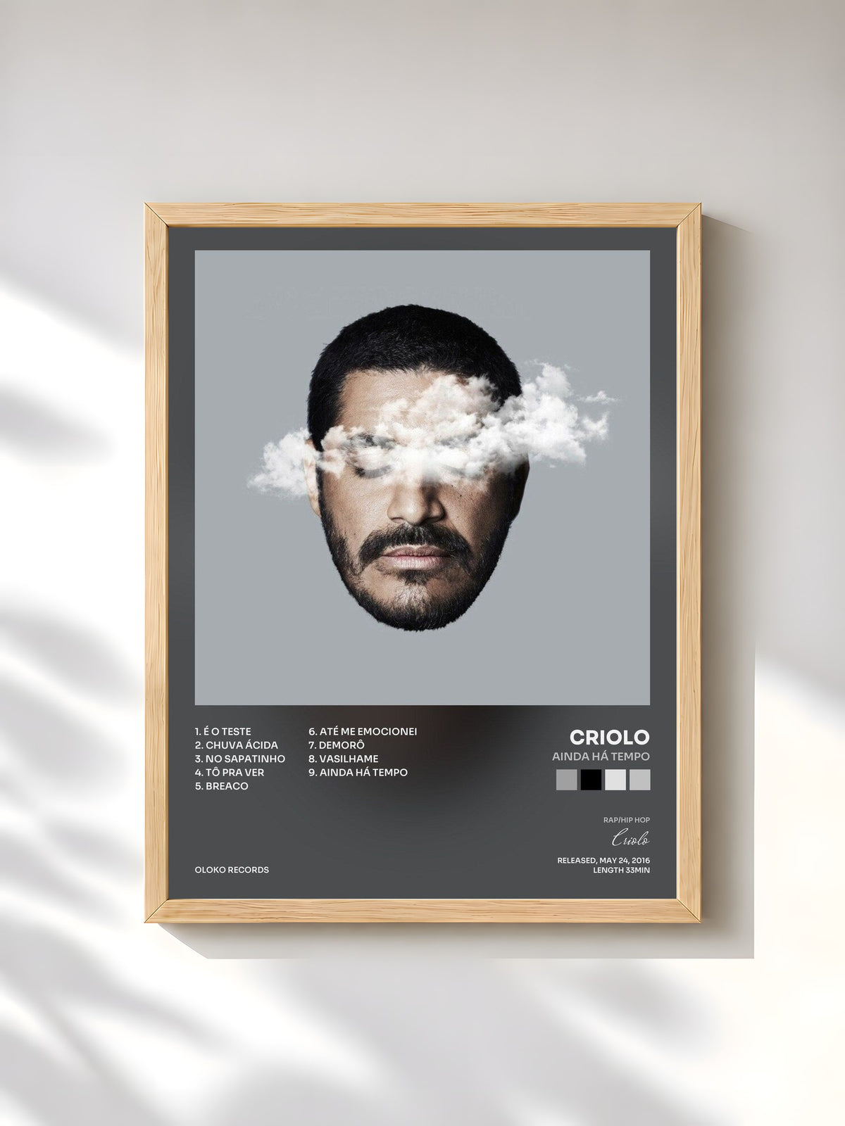 #bois Tableau de l'album Ainda Há Tempo de Criolo, cadre en bois brut, imprimé et encadré en France