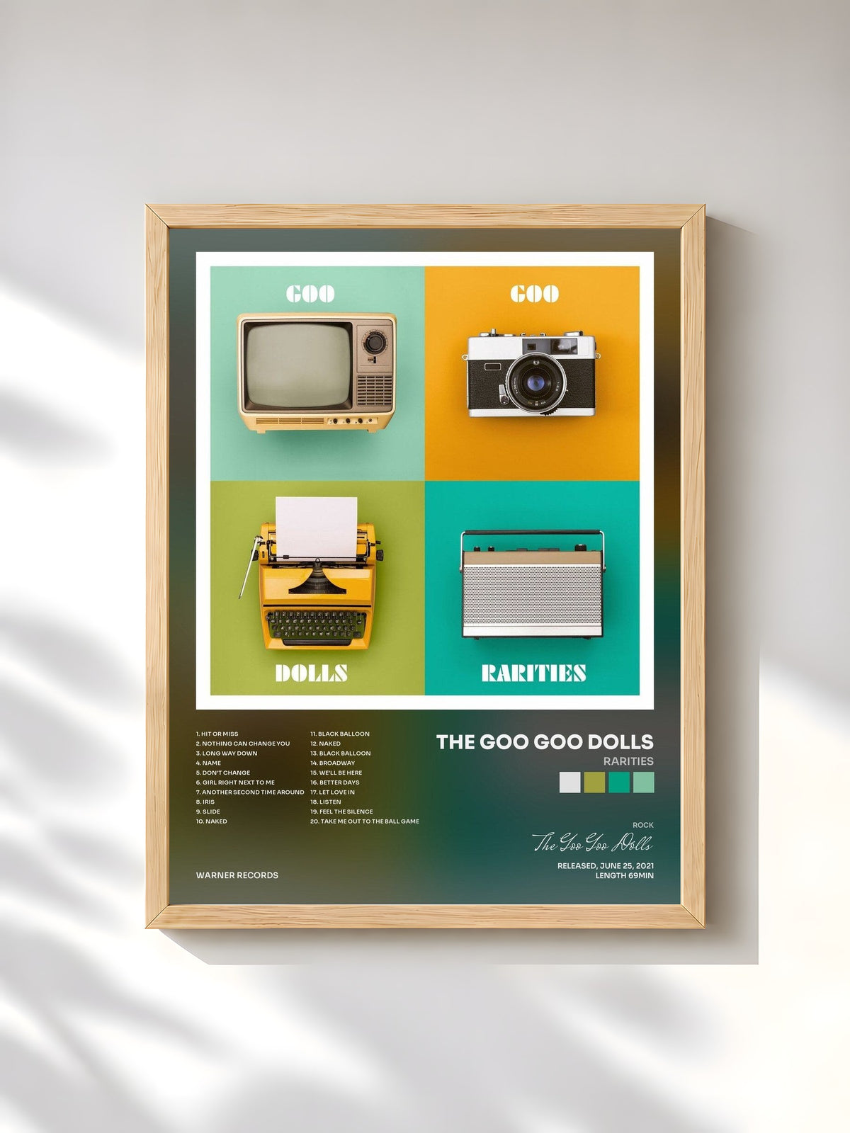 #bois Tableau de l'album Rarities de The Goo Goo Dolls, cadre en bois brut, imprimé et encadré en France