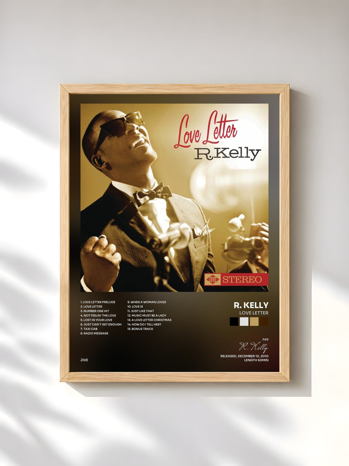 #bois Tableau de l'album Love Letter de R. Kelly, cadre en bois brut, imprimé et encadré en France