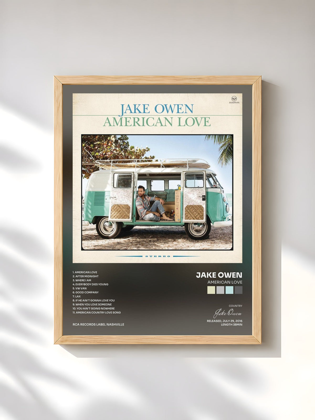 #bois Tableau de l'album American Love de Jake Owen, cadre en bois brut, imprimé et encadré en France