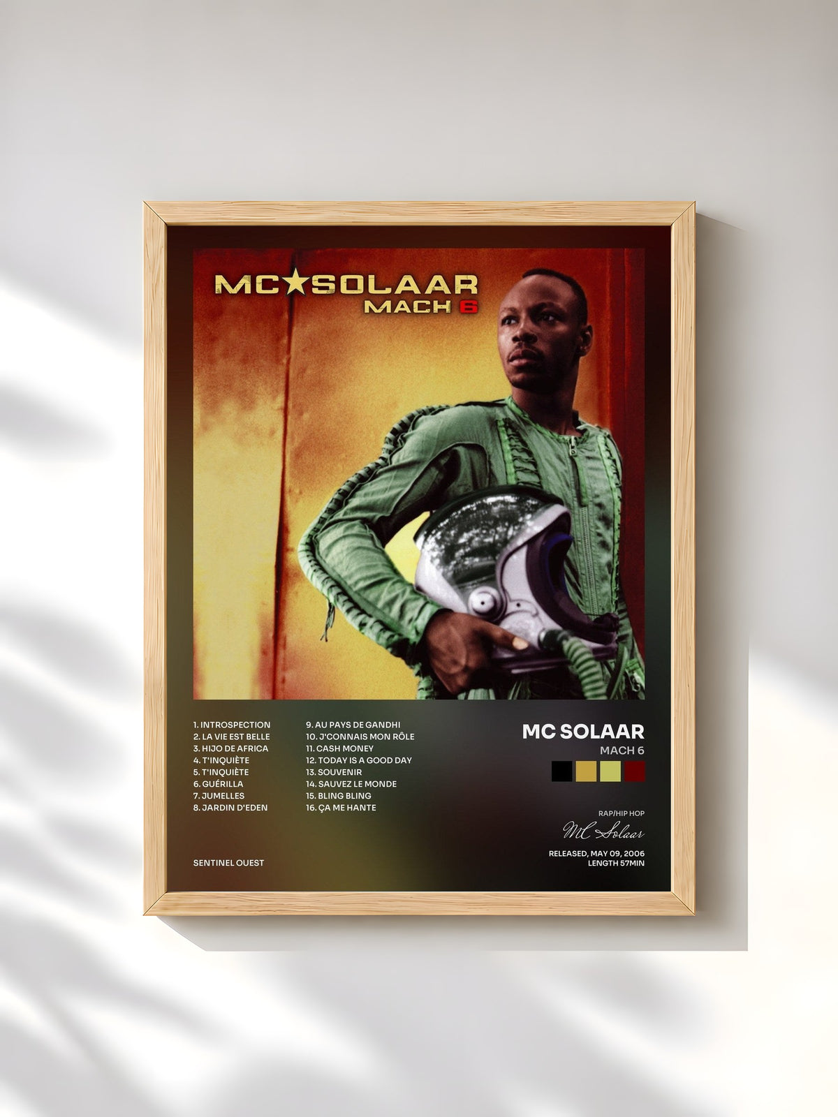 #bois Tableau de l'album Mach 6 de MC Solaar, cadre en bois brut, imprimé et encadré en France