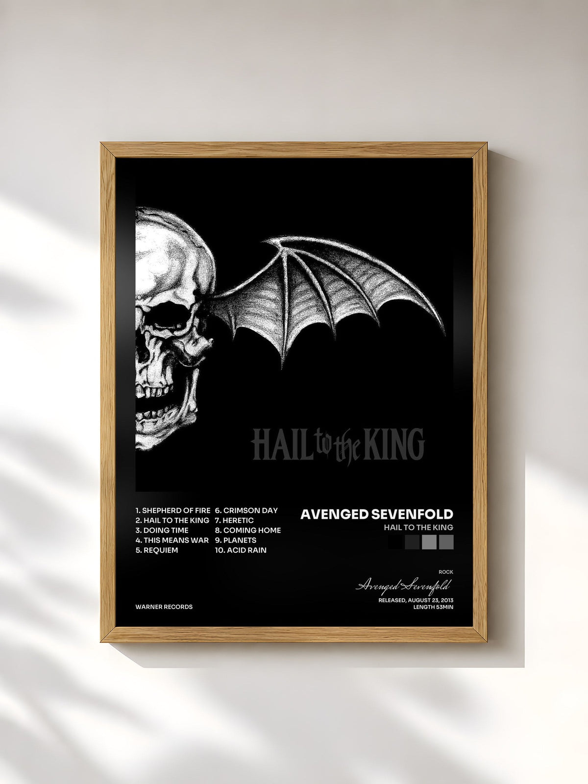 #bois Tableau de l'album Hail to the King de Avenged Sevenfold, cadre en bois brut, imprimé et encadré en France