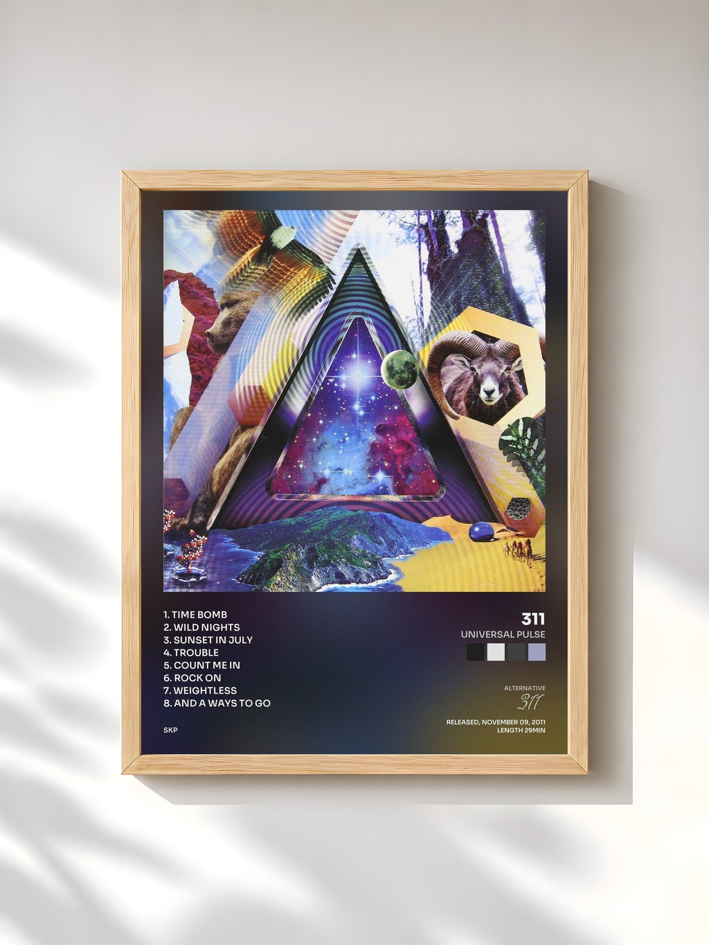 #bois Tableau de l'album Universal Pulse de 311, cadre en bois brut, imprimé et encadré en France
