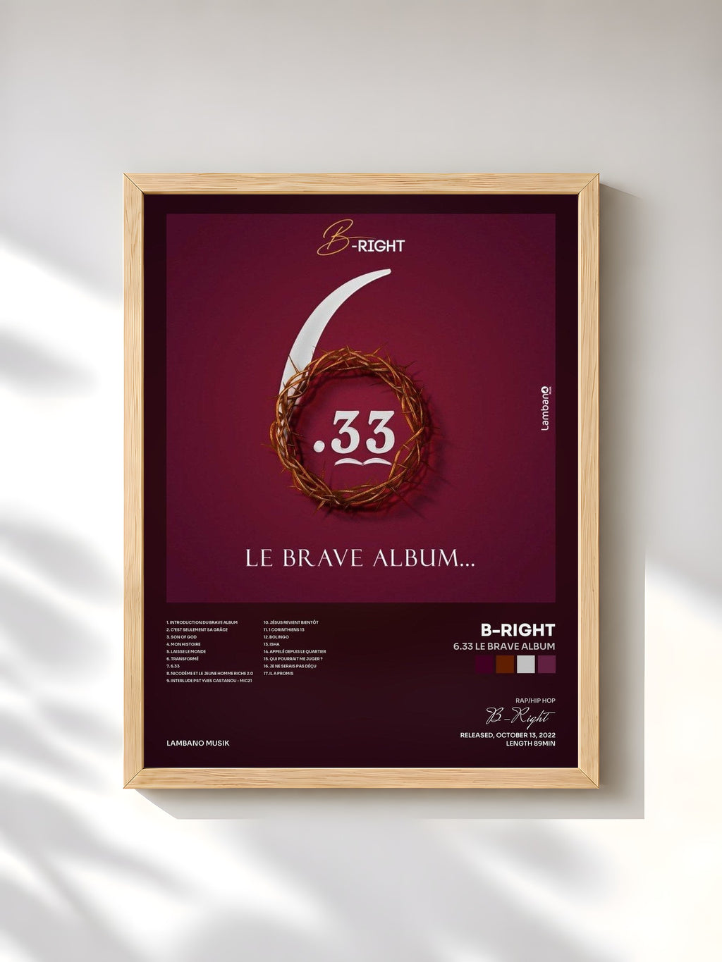 #bois Tableau de l'album 6.33 Le Brave Album de B-Right, cadre en bois brut, imprimé et encadré en France