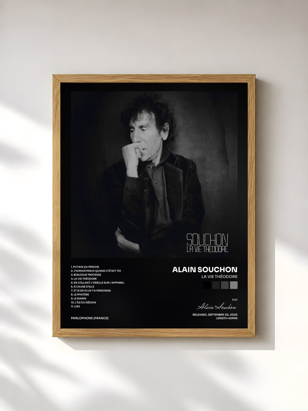 #bois Tableau de l'album La vie Théodore de Alain Souchon, cadre en bois brut, imprimé et encadré en France