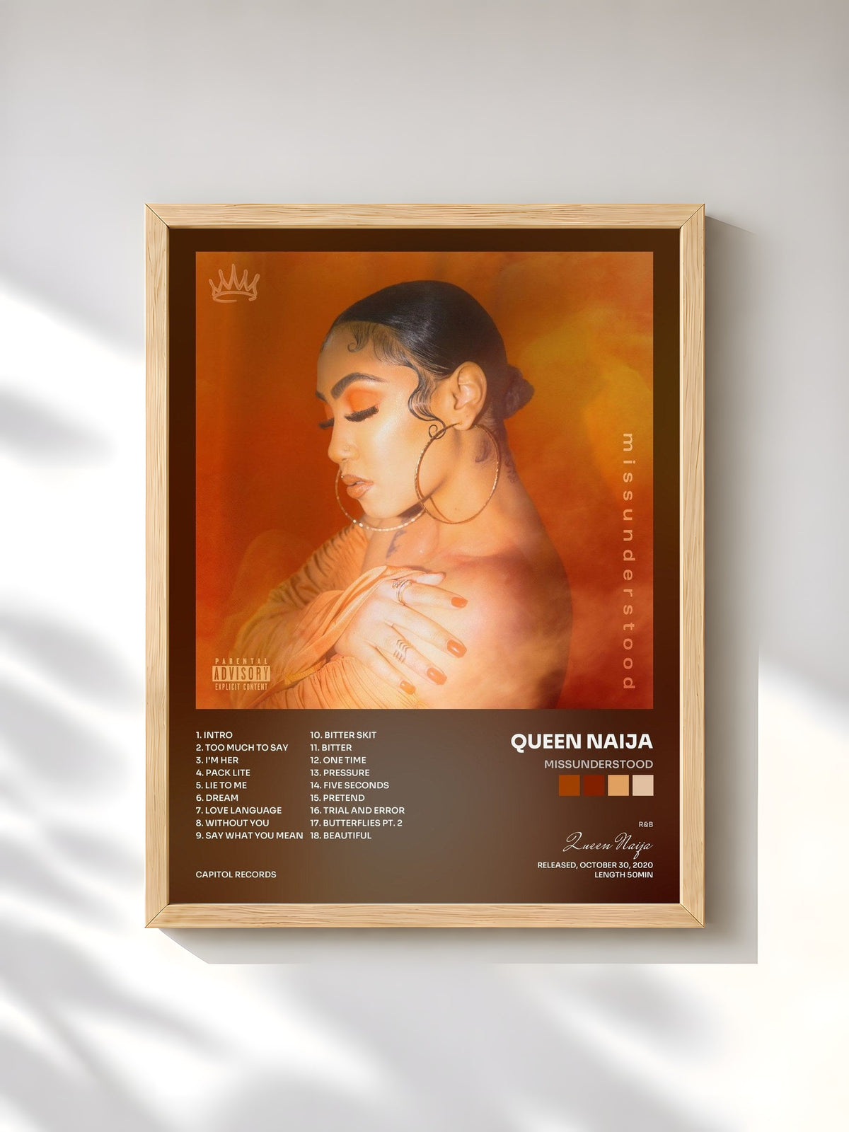 #bois Tableau de l'album missunderstood de Queen Naija, cadre en bois brut, imprimé et encadré en France