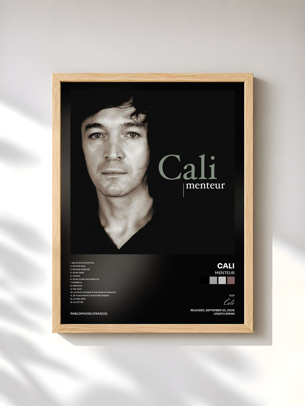 #bois Tableau de l'album Menteur de Cali, cadre en bois brut, imprimé et encadré en France