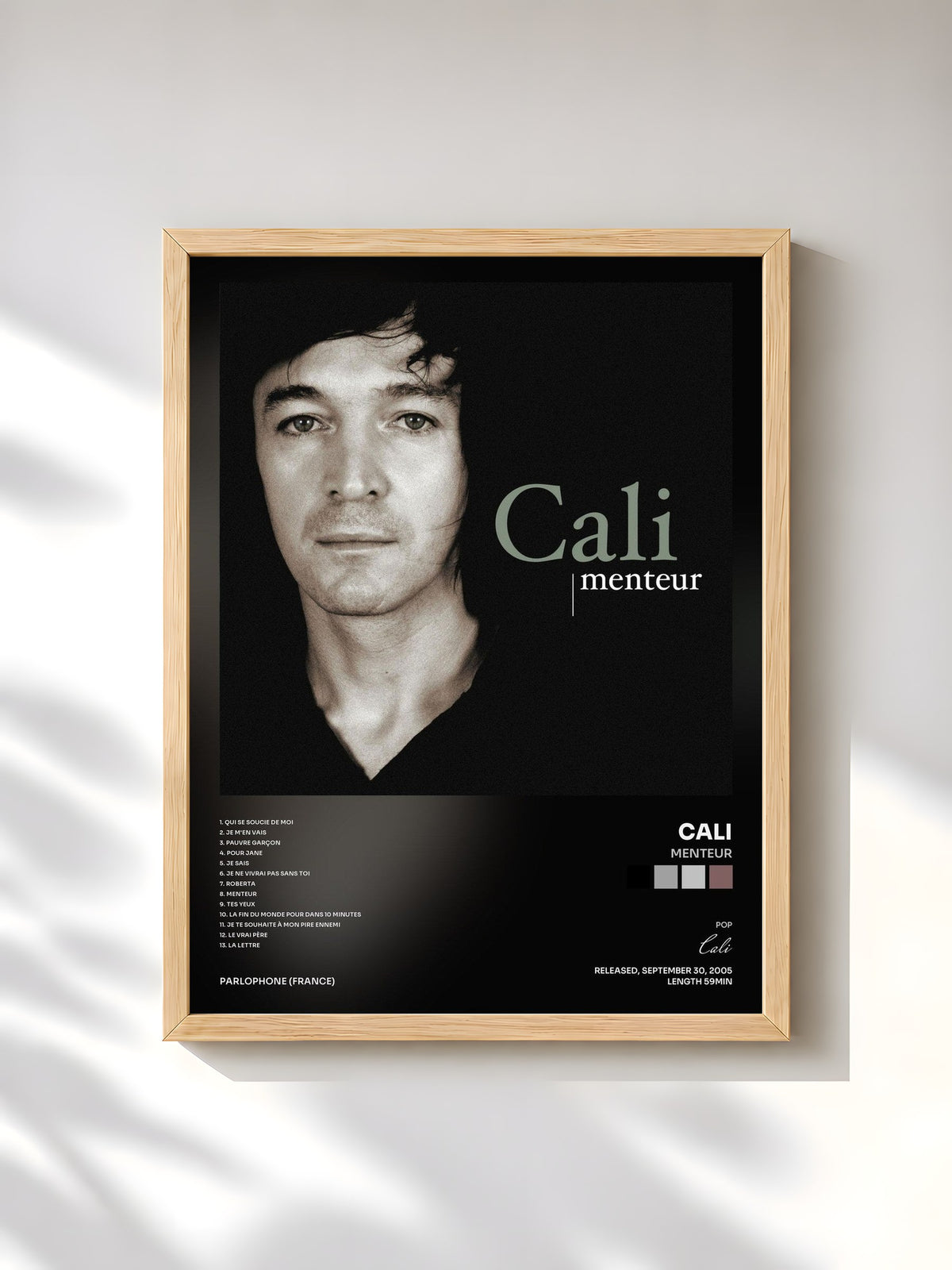#bois Tableau de l'album Menteur de Cali, cadre en bois brut, imprimé et encadré en France