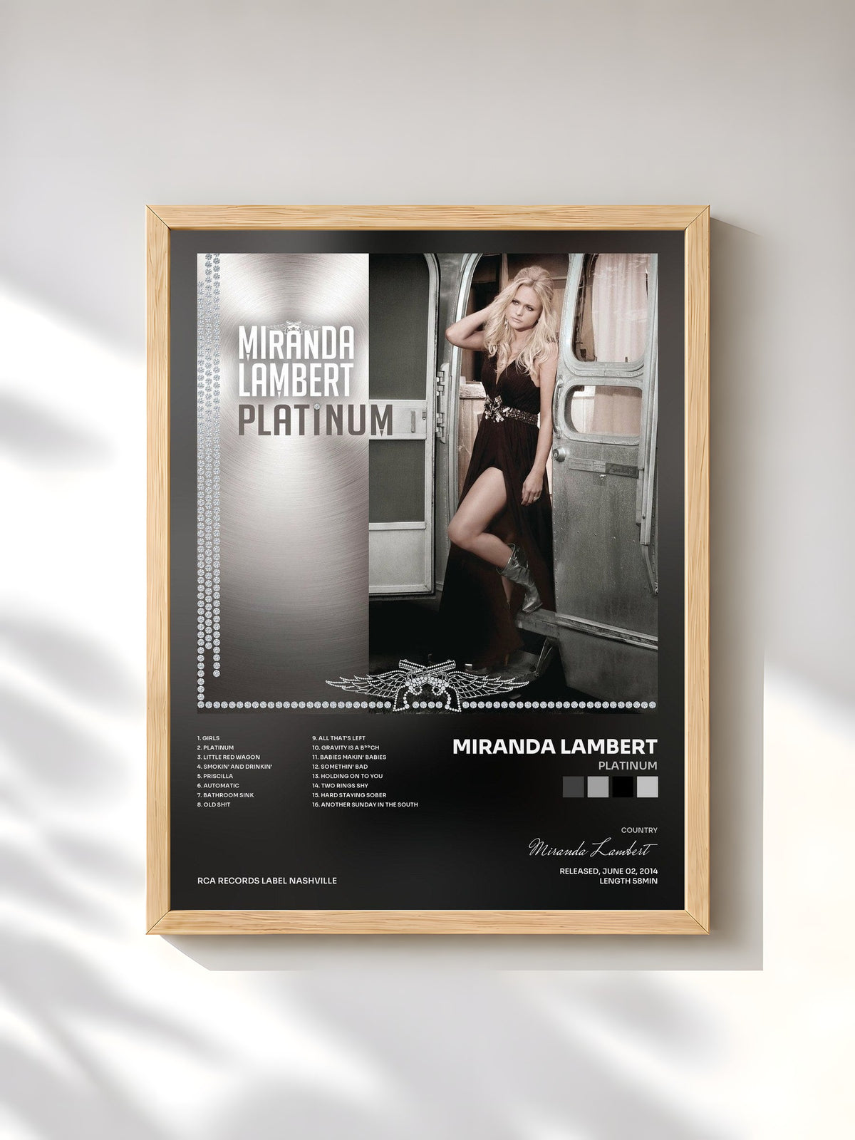 #bois Tableau de l'album Platinum de Miranda Lambert, cadre en bois brut, imprimé et encadré en France