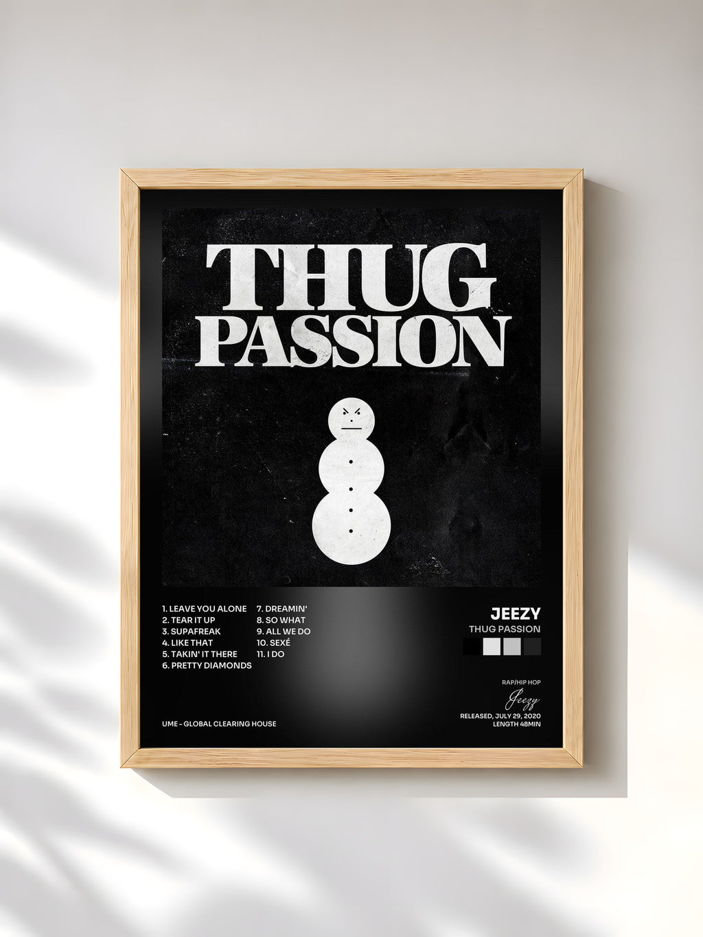 #bois Tableau de l'album Thug Passion de Jeezy, cadre en bois brut, imprimé et encadré en France