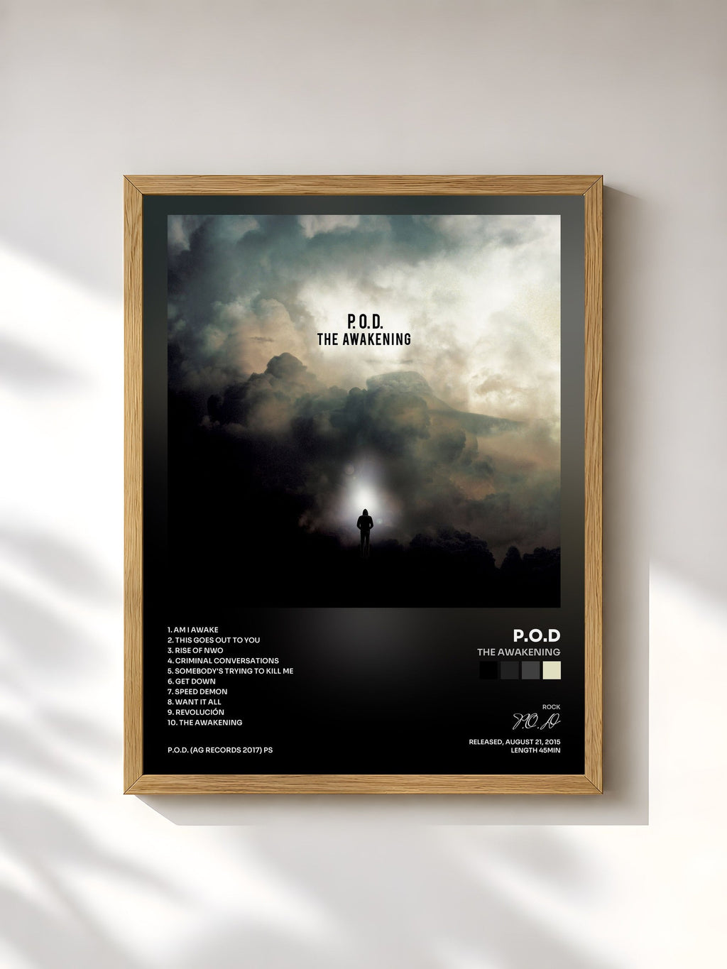 #bois Tableau de l'album The Awakening de P.O.D, cadre en bois brut, imprimé et encadré en France