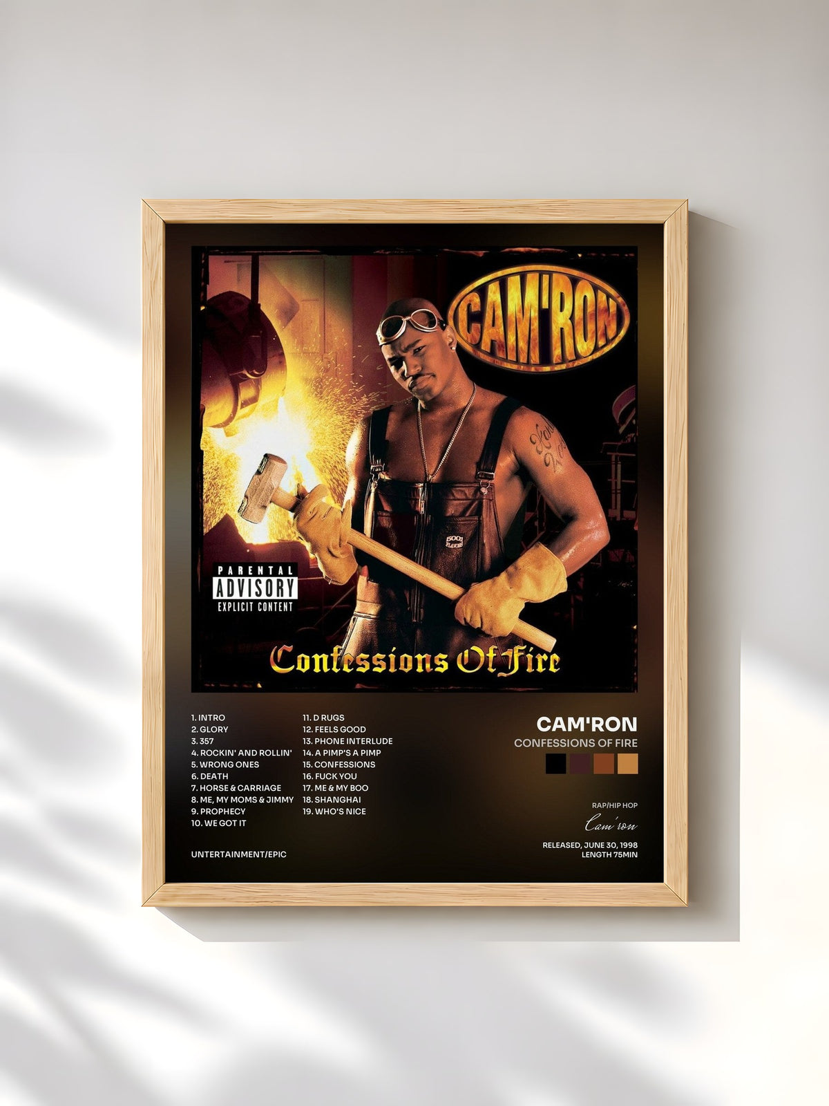 #bois Tableau de l'album Confessions Of Fire de Cam'ron, cadre en bois brut, imprimé et encadré en France