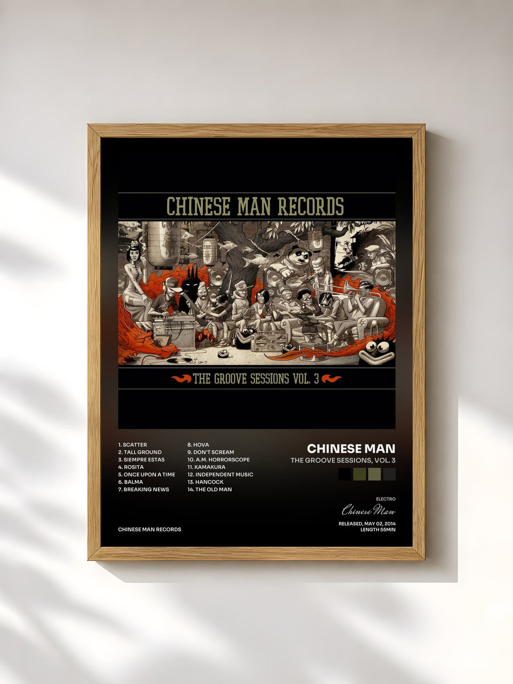 #bois Tableau de l'album The Groove Sessions, Vol. 3 de Chinese Man, cadre en bois brut, imprimé et encadré en France