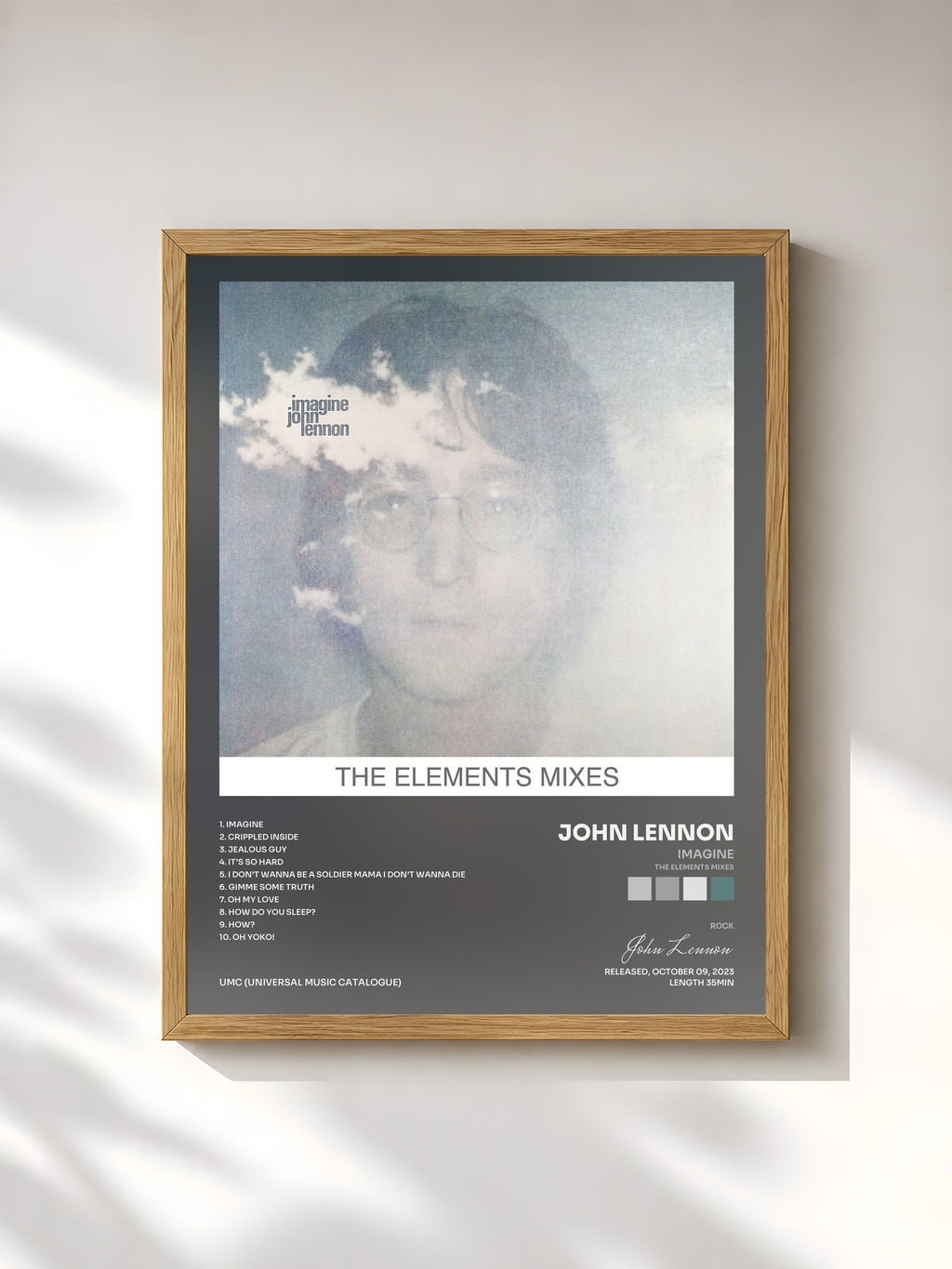 #bois Tableau de l'album Imagine (The Elements Mixes) de John Lennon, cadre en bois brut, imprimé et encadré en France