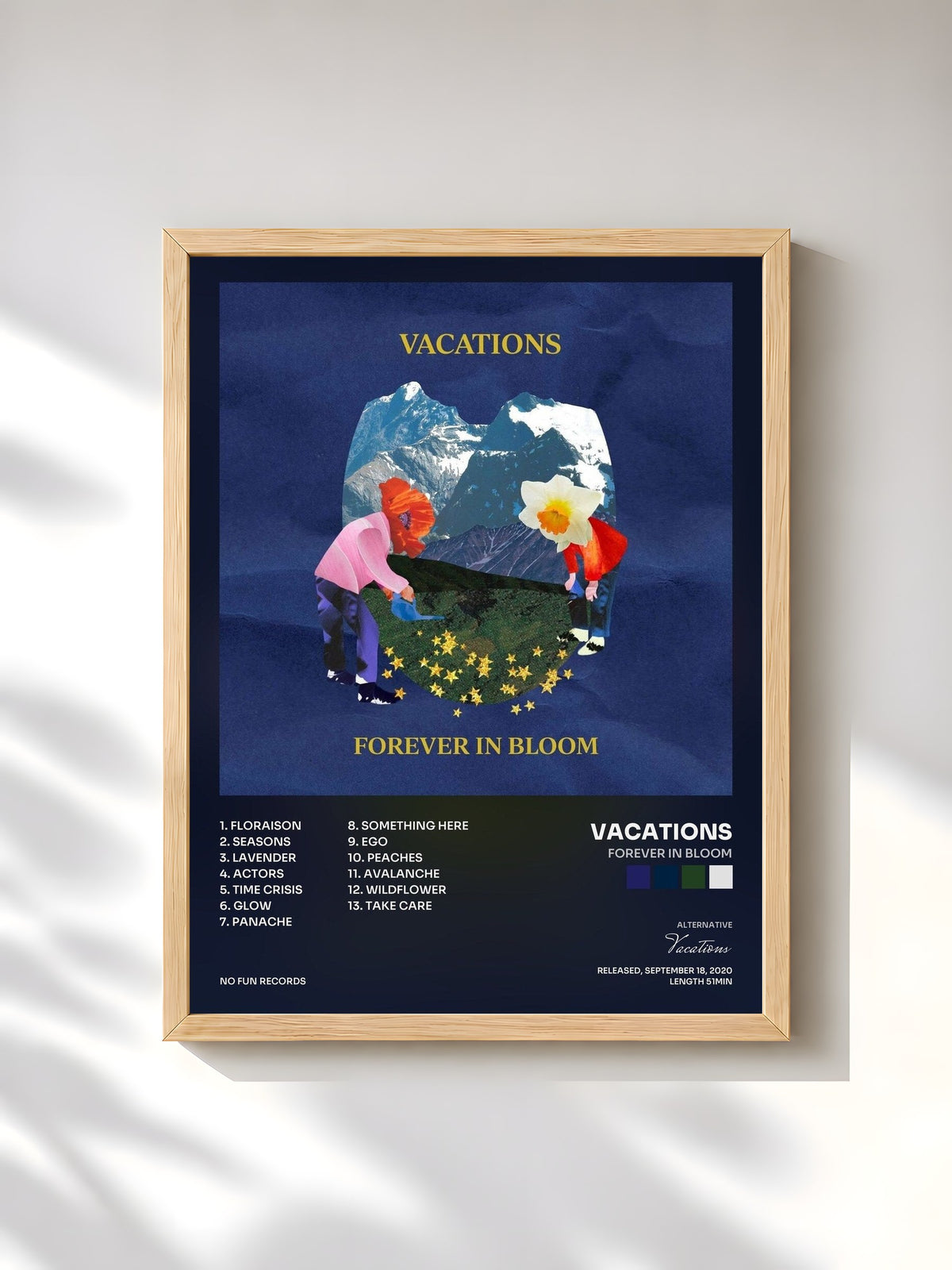 #bois Tableau de l'album Forever in Bloom de Vacations, cadre en bois brut, imprimé et encadré en France