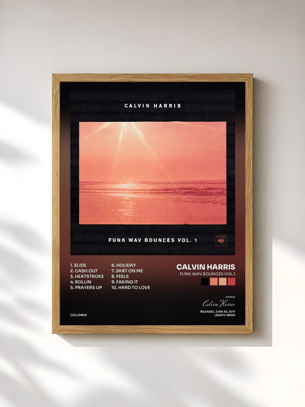 #bois Tableau de l'album Funk Wav Bounces Vol.1 de Calvin Harris, cadre en bois brut, imprimé et encadré en France