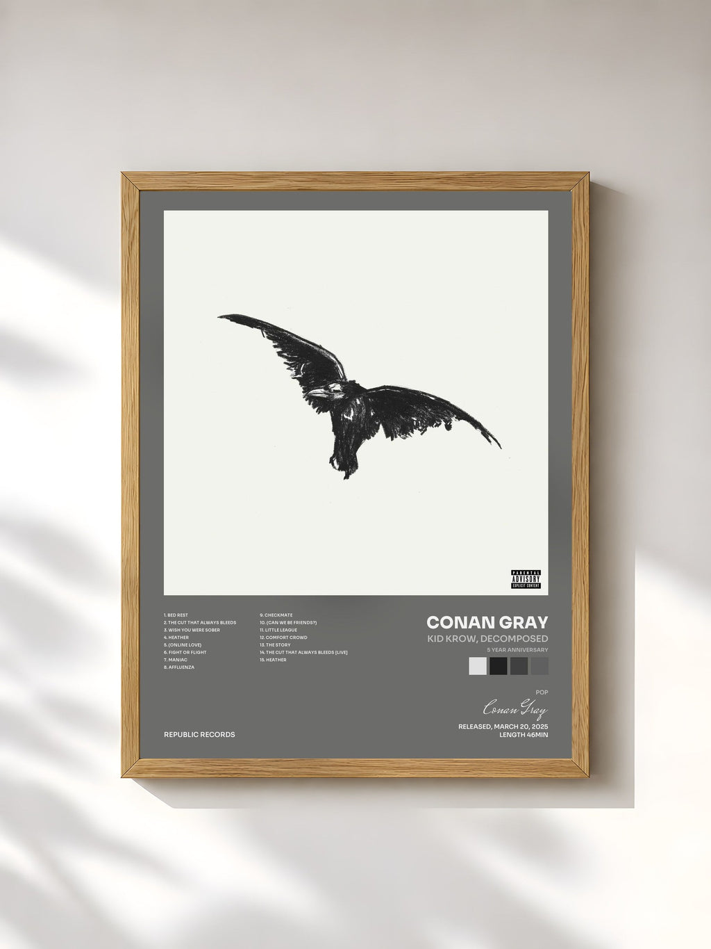 #bois Tableau de l'album Kid Krow, Decomposed (5 Year Anniversary) de Conan Gray, cadre en bois brut, imprimé et encadré en France