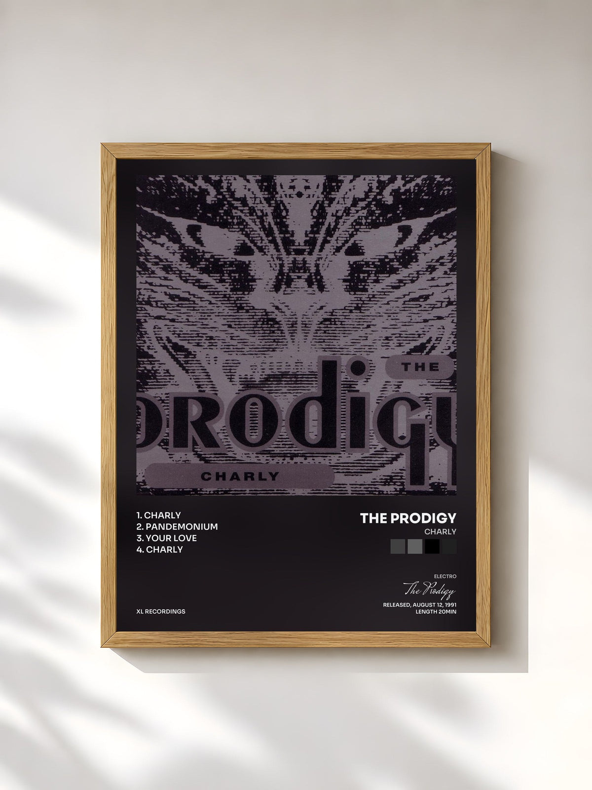 #bois Tableau de l'album Charly de The Prodigy, cadre en bois brut, imprimé et encadré en France