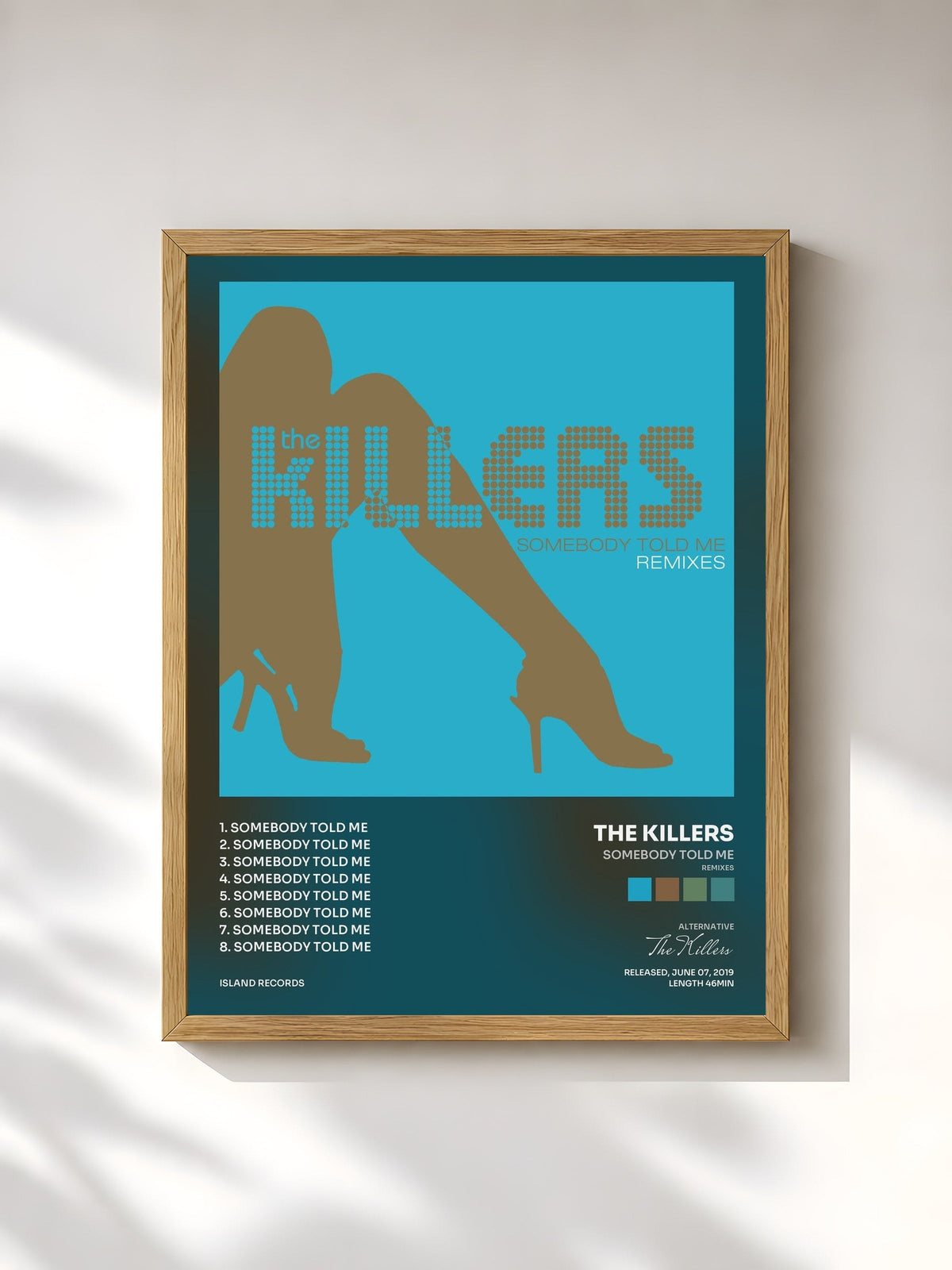 #bois Tableau de l'album Somebody Told Me (Remixes) de The Killers, cadre en bois brut, imprimé et encadré en France