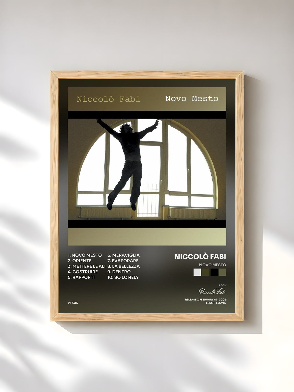 #bois Tableau de l'album Novo Mesto de Niccolò Fabi, cadre en bois brut, imprimé et encadré en France