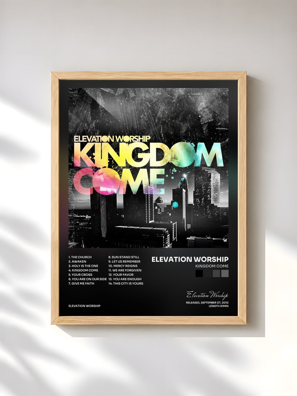 #bois Tableau de l'album Kingdom Come de Elevation Worship, cadre en bois brut, imprimé et encadré en France