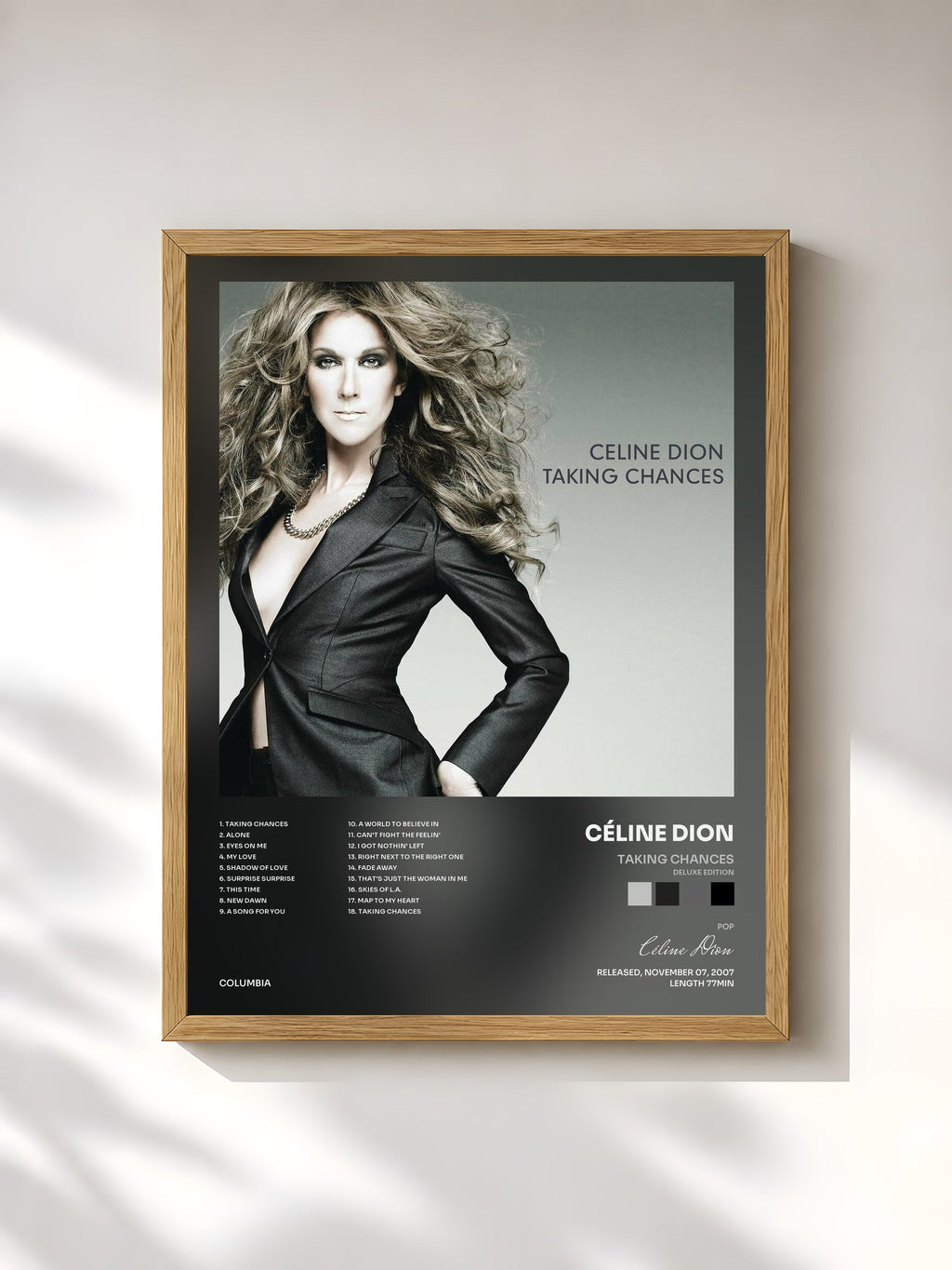 #bois Tableau de l'album Taking Chances (Deluxe Edition) de Céline Dion, cadre en bois brut, imprimé et encadré en France