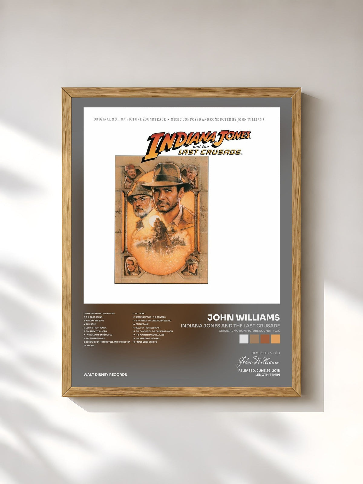 #bois Tableau de l'album Indiana Jones and the Last Crusade (Original Motion Picture Soundtrack) de John Williams, cadre en bois brut, imprimé et encadré en France