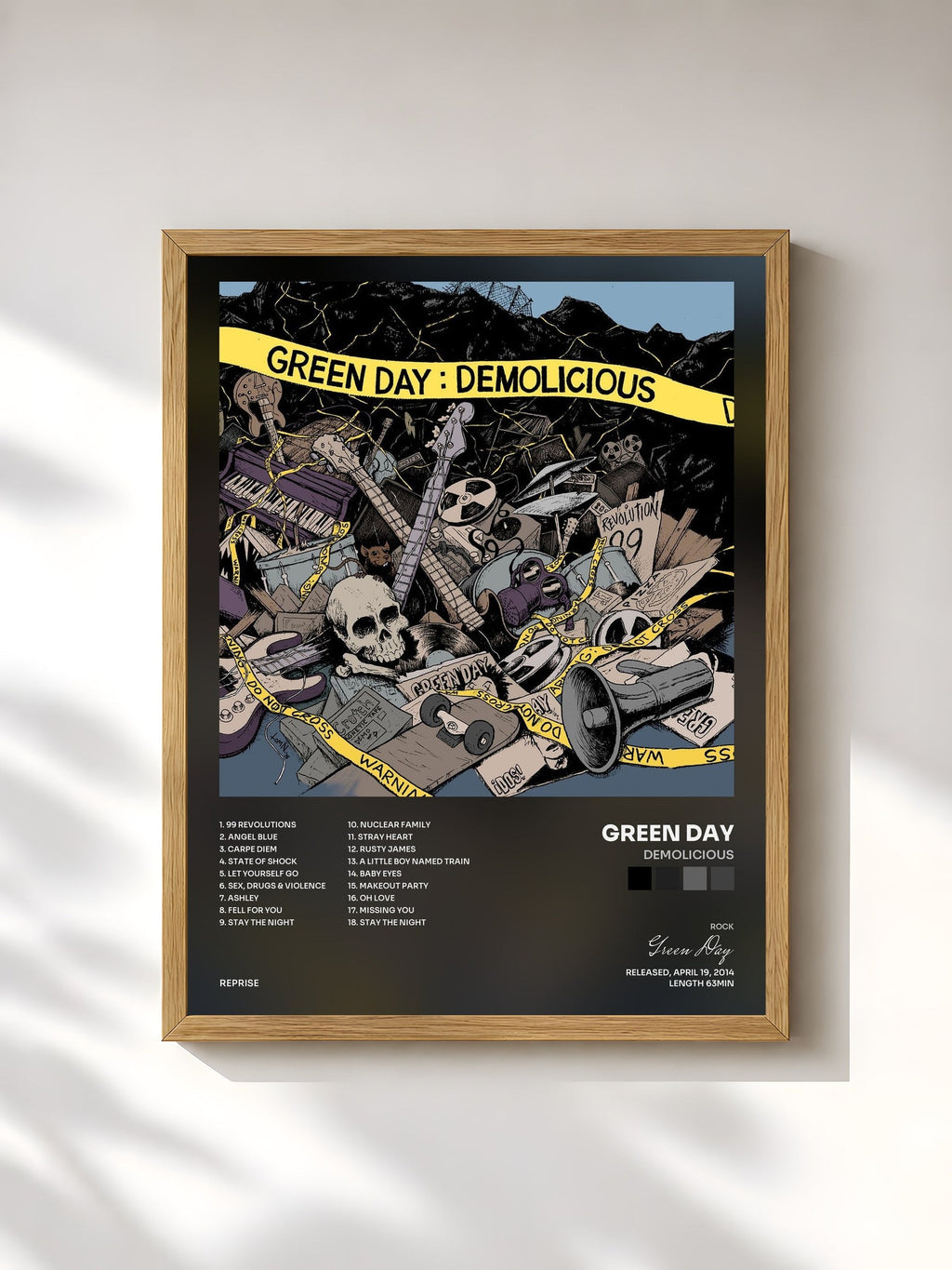 #bois Tableau de l'album Demolicious de Green Day, cadre en bois brut, imprimé et encadré en France