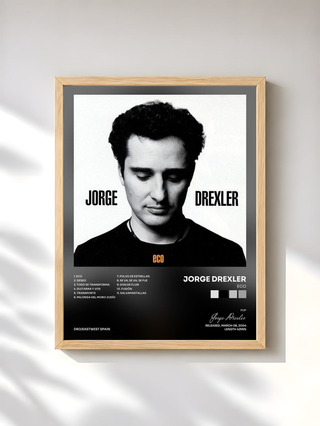 #bois Tableau de l'album Eco de Jorge Drexler, cadre en bois brut, imprimé et encadré en France