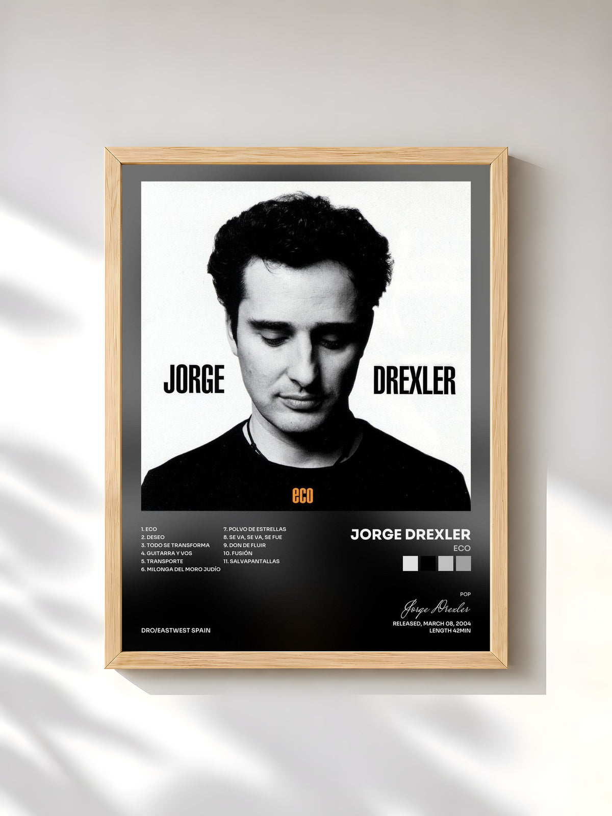 #bois Tableau de l'album Eco de Jorge Drexler, cadre en bois brut, imprimé et encadré en France