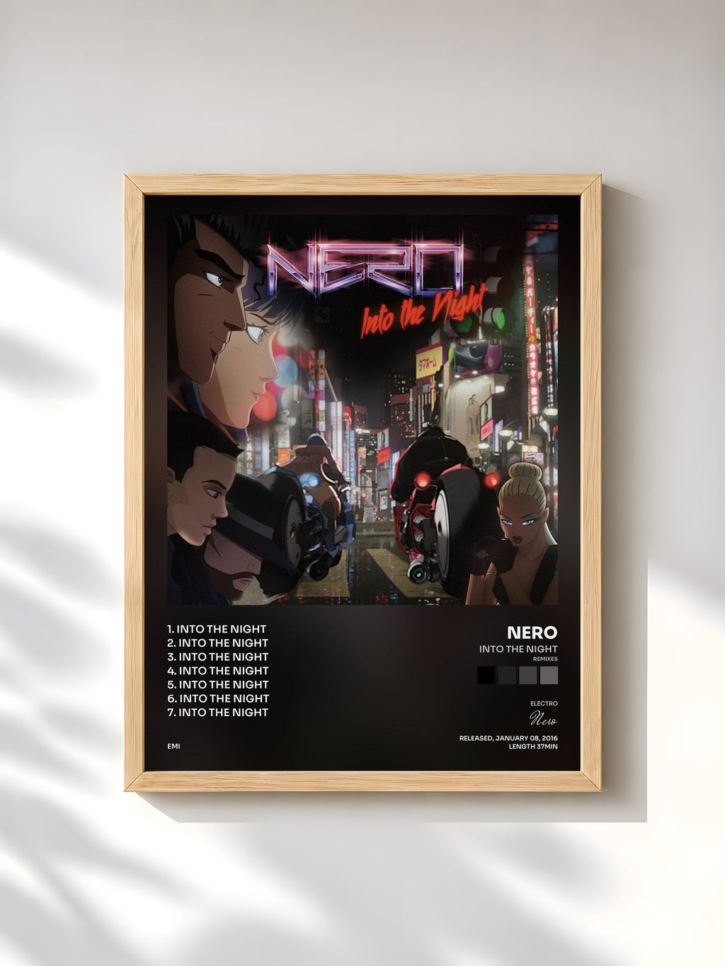 #bois Tableau de l'album Into The Night (Remixes) de Nero, cadre en bois brut, imprimé et encadré en France