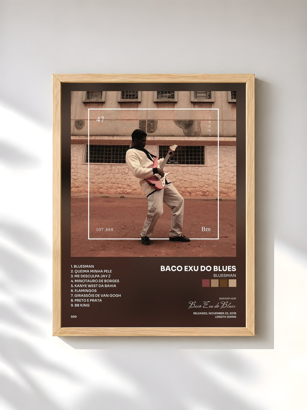#bois Tableau de l'album Bluesman de Baco Exu do Blues, cadre en bois brut, imprimé et encadré en France