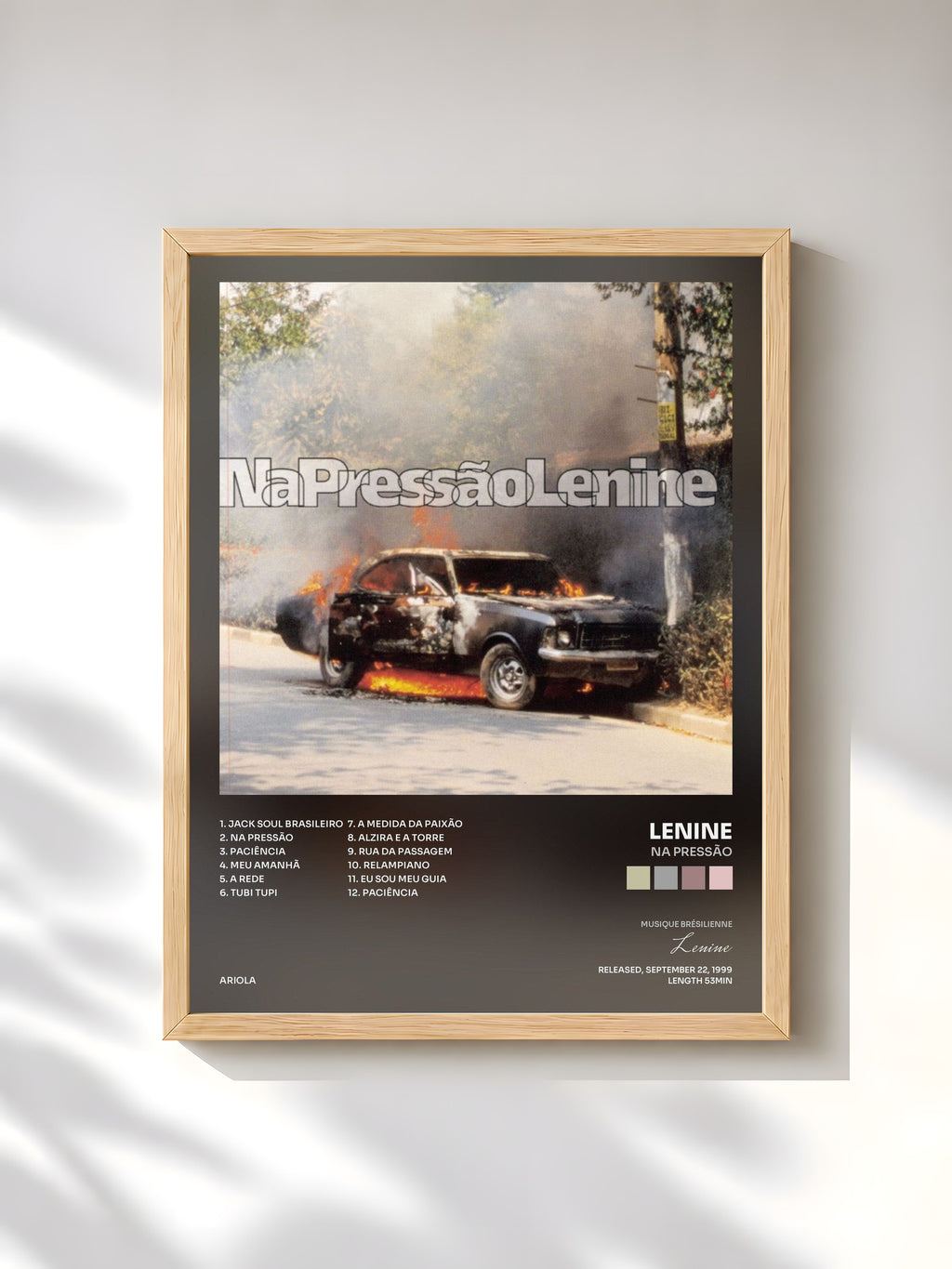#bois Tableau de l'album Na Pressão de Lenine, cadre en bois brut, imprimé et encadré en France
