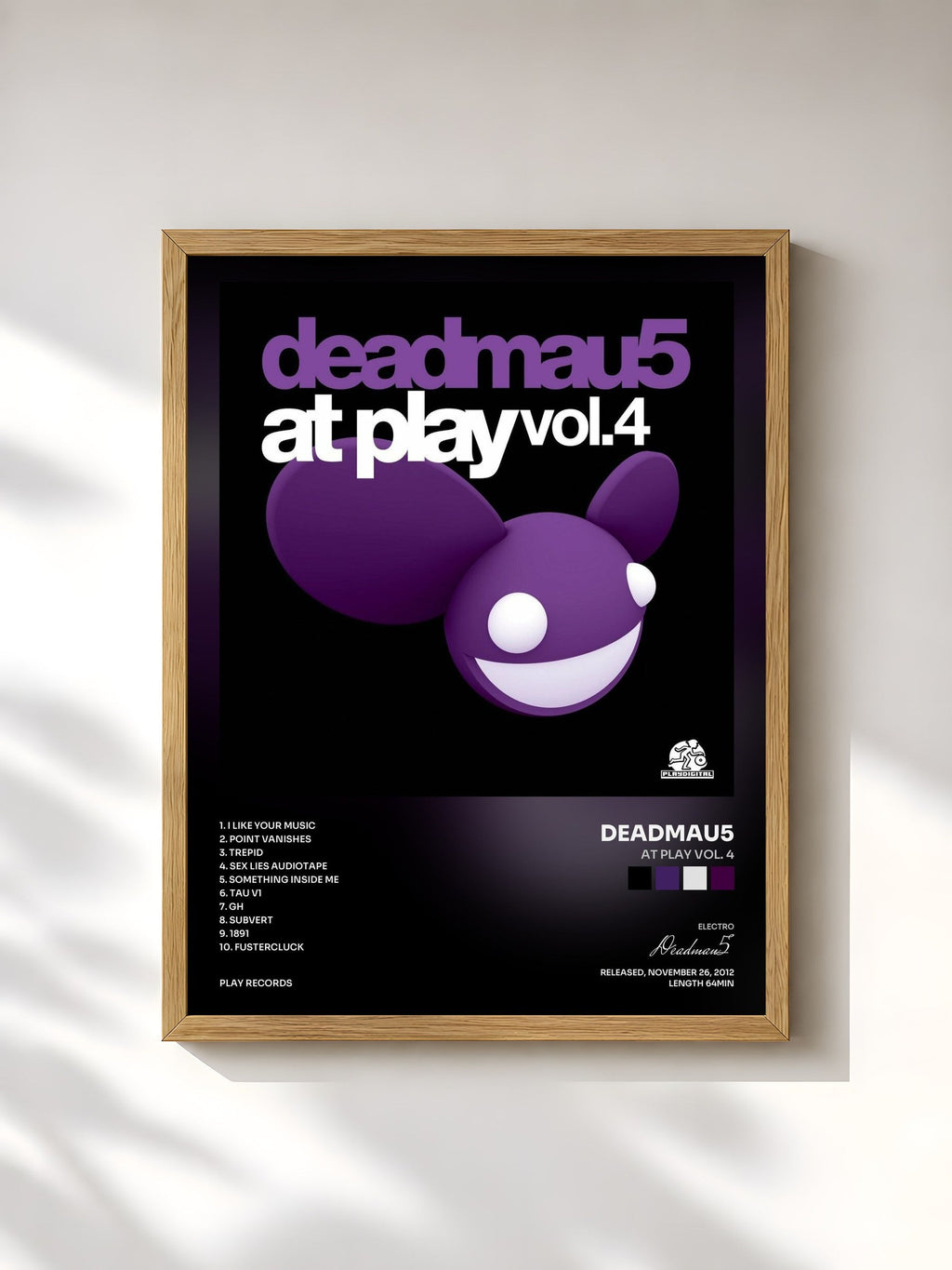 #bois Tableau de l'album At Play Vol. 4 de Deadmau5, cadre en bois brut, imprimé et encadré en France